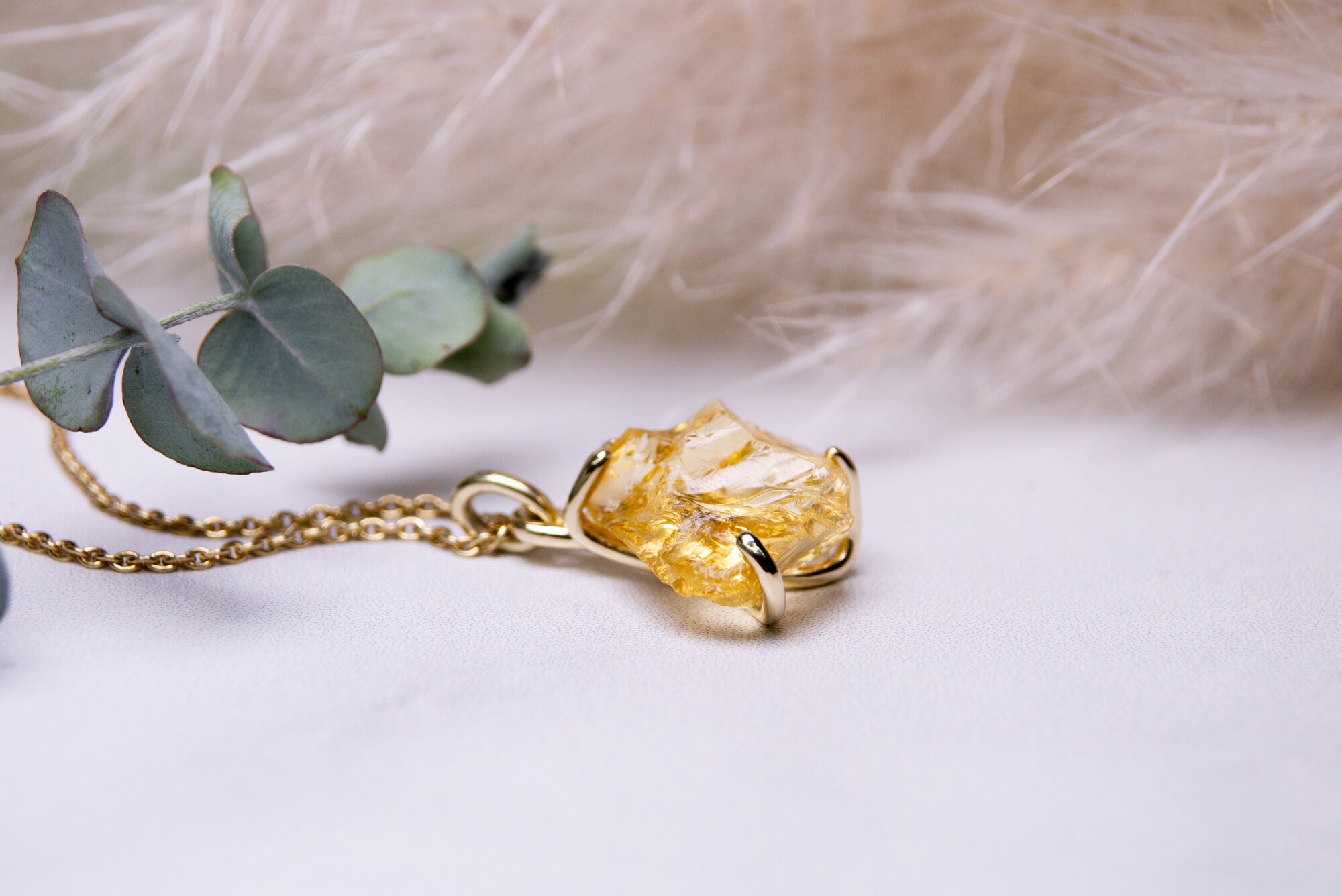 Citrin Rohstein Anhänger aus 585 Gelbgold