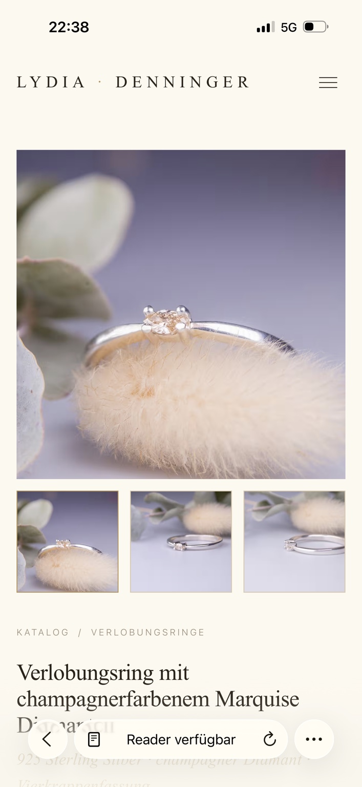 Verlobungsring aus Silber mit champagnerfarbenem Marquise Diamanten