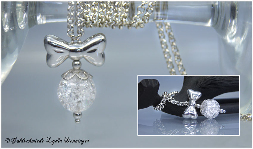Kette mit auswechelbarer Perle, Erbskette und Silberschleife, 925 Silber