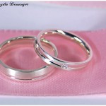 Eheringe 925/- Silber, gerader Fuge und Princess-Cut Diamant