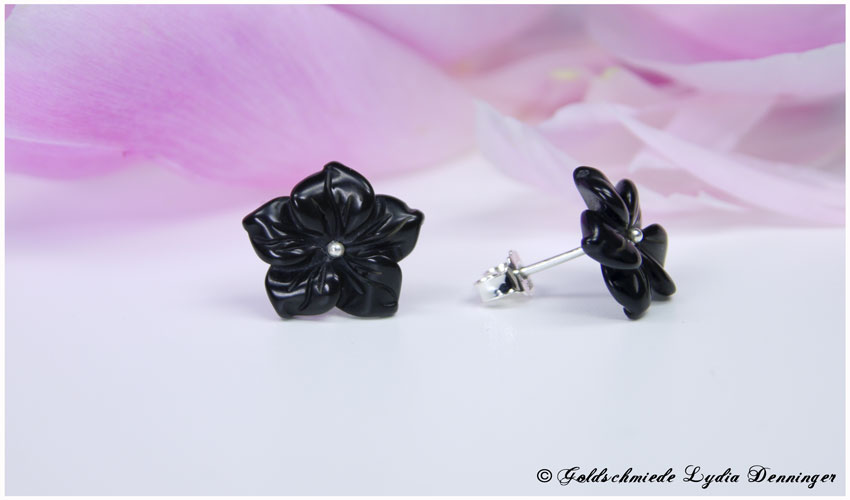 Ohrstecker 925/- Silber mit Blume aus Onyx