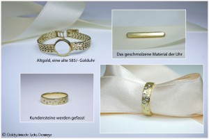 Sternenring 585/- Gelbgold und 9 Brillanten in verschiedenen Größen aus Altgold geschmiedet