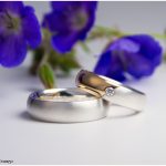 Eheringe bombiert Damenring 585/- Roségold kombiniert mit 925/- Silber und Brillant / Herrenring 925/- Silber 